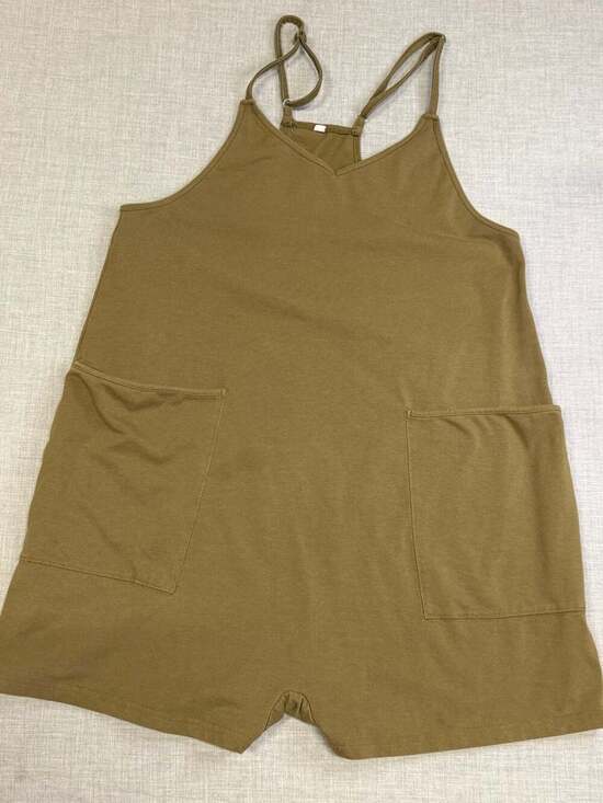 Unbranded Pants - Unbranded Olive Green V-Neck Spaghetti Strap Romper with Pockets Size S